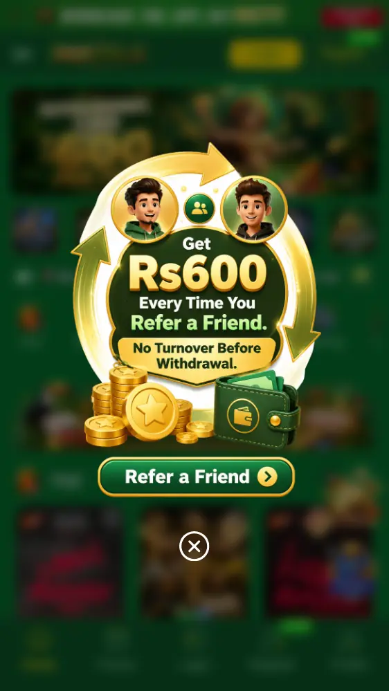 PAK998 Game referral reward offering Rs600 for each invited friend